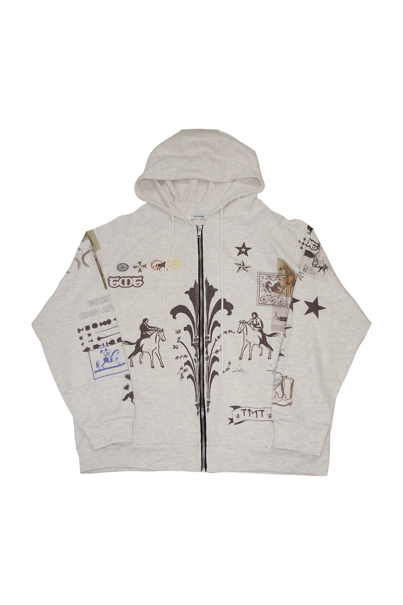 トップス TOOMUCHTAX PRINTED WAFFLE ZIP-UP HOODIE toomuchtax PRINTED WAFFLE ZIP-UP HOODIE (IVORY) – SeoulSeoul