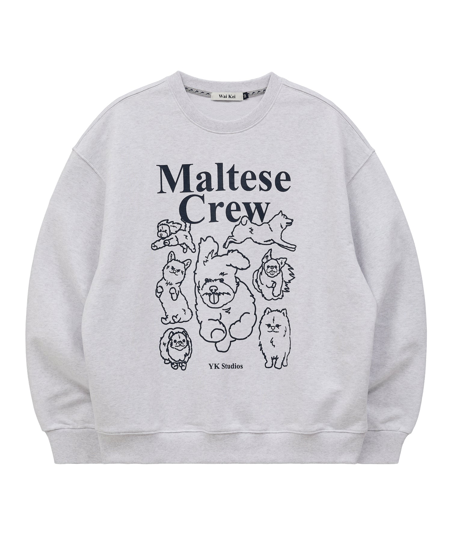【Wai Kei】 Maltese Crew Line Graphic Sweatshirt /追跡付 WAIKEI Maltese Crew Line Graphic Sweatshirt Melange White