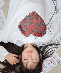RONRON VINTAGE HEART MUSIC OVER FIT LONG SLEEVE WHITE