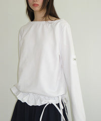 RONRON OFF SHOULDER SHIRRING LONG SLEEVE WHITE