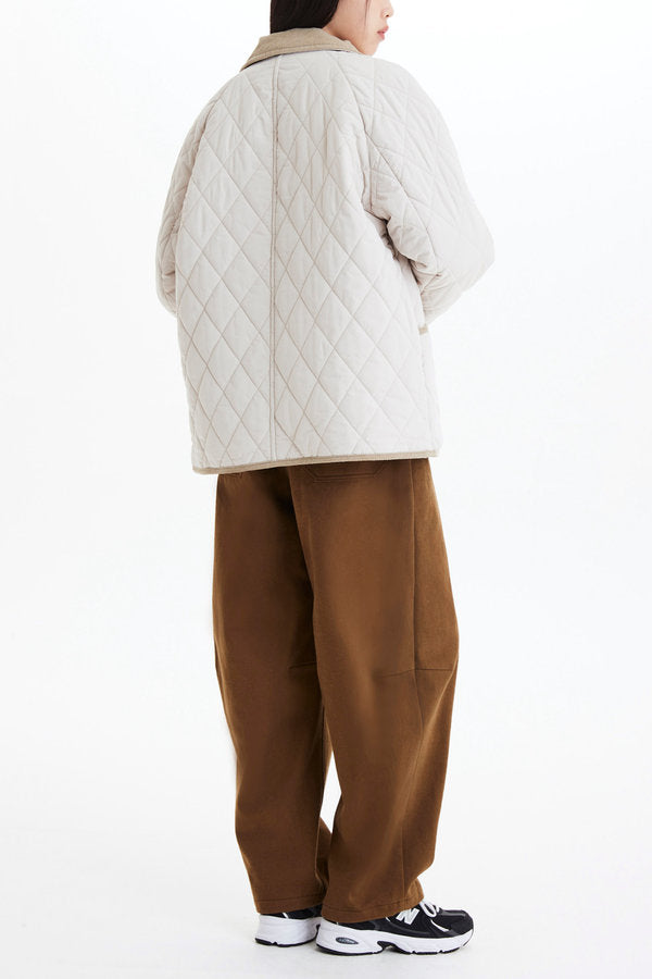 【BAON】[unisex] Two-Way Corduroy Color Collar Quilted JP STUDIO TOMBOY Corduroy Collar Quilted Jumper Light Beige