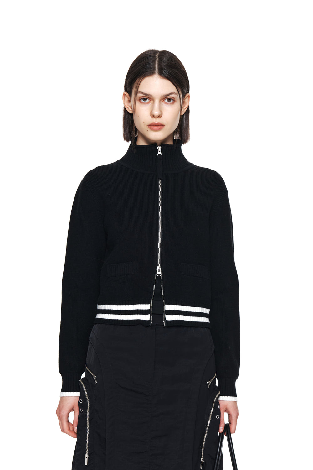 MATIN KIM SPELL POINT STRIPE KNIT CARDIGAN IN BLACK – SeoulSeoul