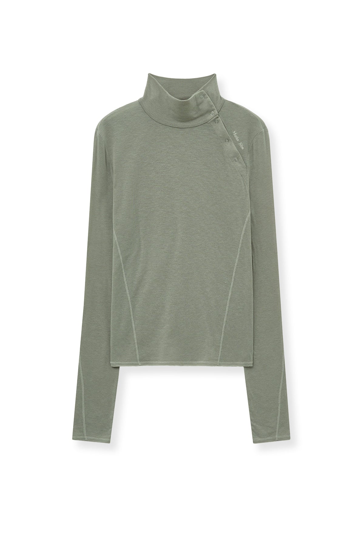MATIN KIM BUTTON SLIT HALF NECK TOP IN BEIGE – SeoulSeoul