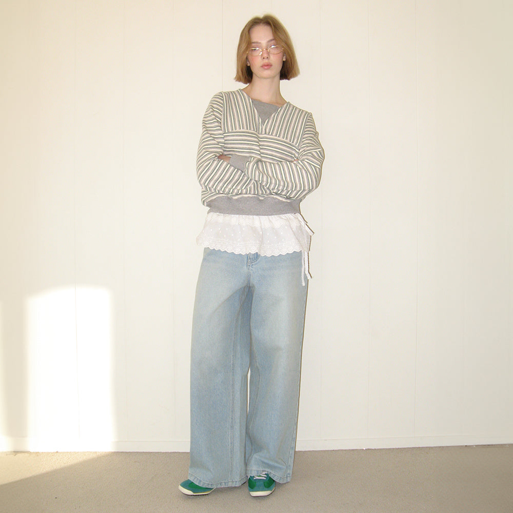 【RONRON】24SS BACK HEART POCKET DENIM DRESS LIGHT BLUE RONRON BACK HEART STITCH POCKET DENIM PANTS LIGHT BLUE