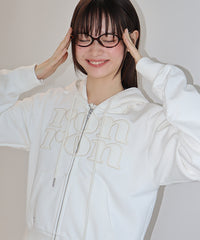 RONRON APPLIQUE LOGO HOODED ZIP UP WHITE