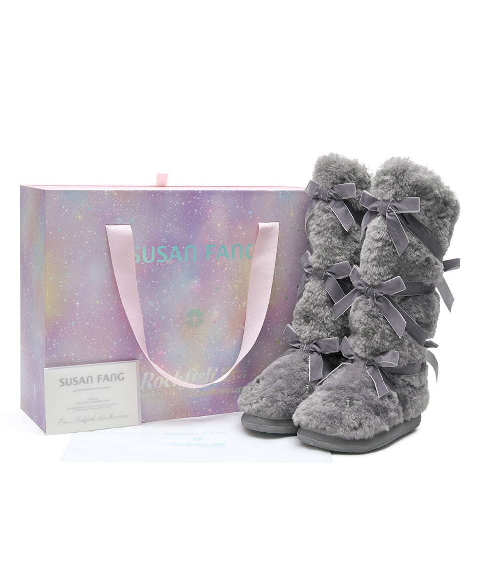 ROCKFISH X SUSAN FANG] FURRY LONG BOOTS - GREY – SeoulSeoul