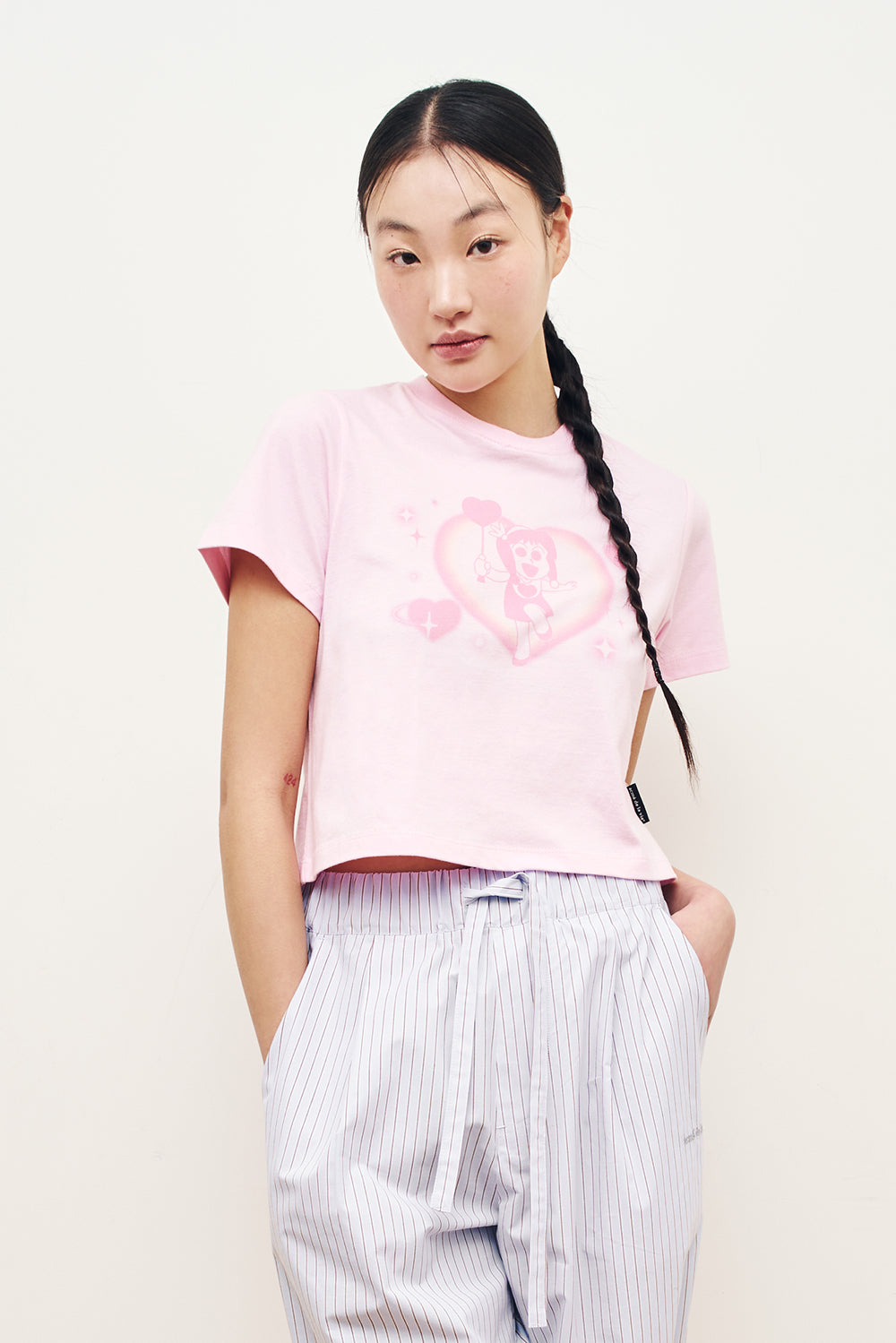 ADLV ♥ HEART MOE-P CROP SHORT SLEEVE T-SHIRT ADLV Heart Moe-P Crop T-Shirt – Pink Short Sleeve Tee