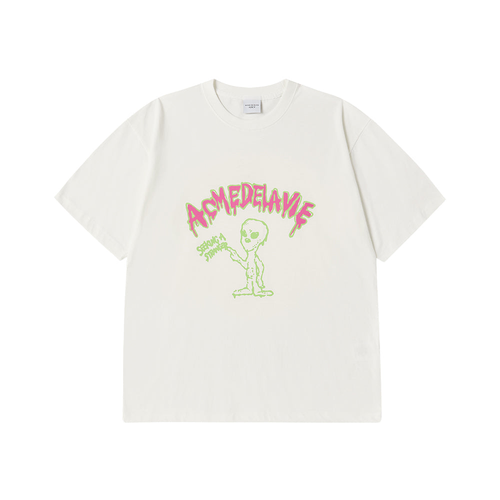 ADLV Flow Alien Graphic Short Sleeve T-Shirt – Cream – Front View