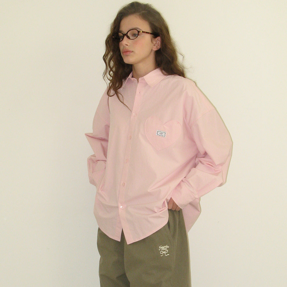 RONRON]stitch heart pocket over fit shirt sky Raucohouse