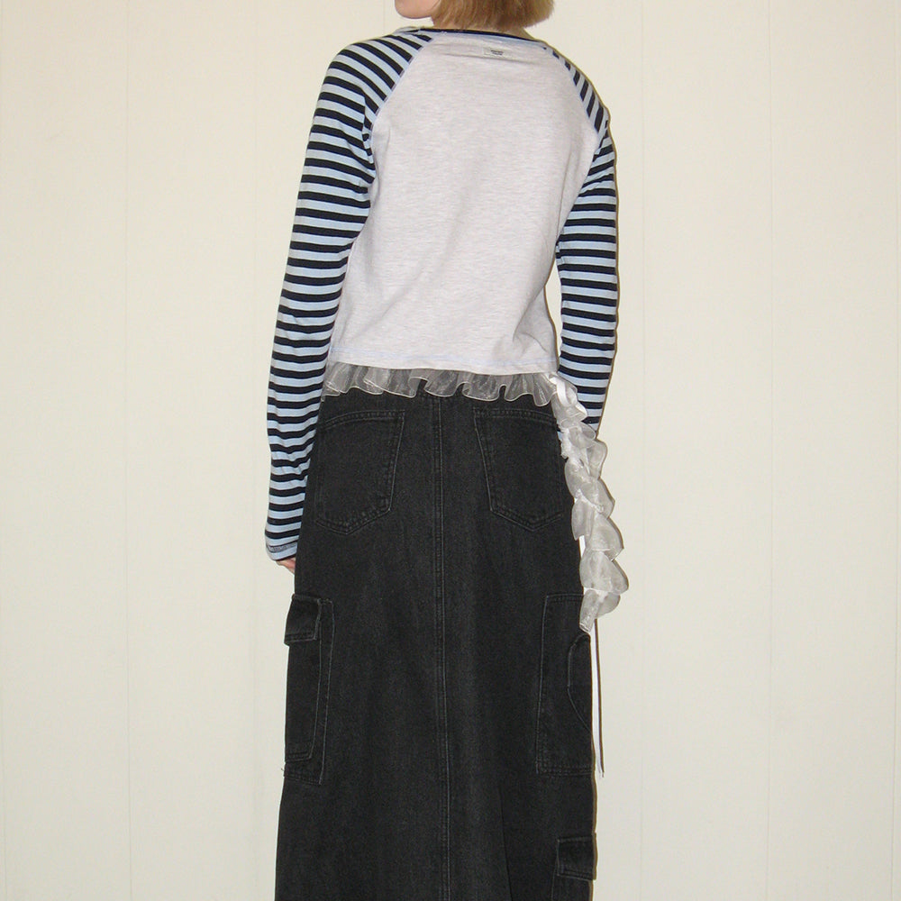 RONRON☆BACK HEART POCKET DENIM SKIRT RONRON CARGO HEART STITCH POCKET DENIM LONG SKIRT BLACK