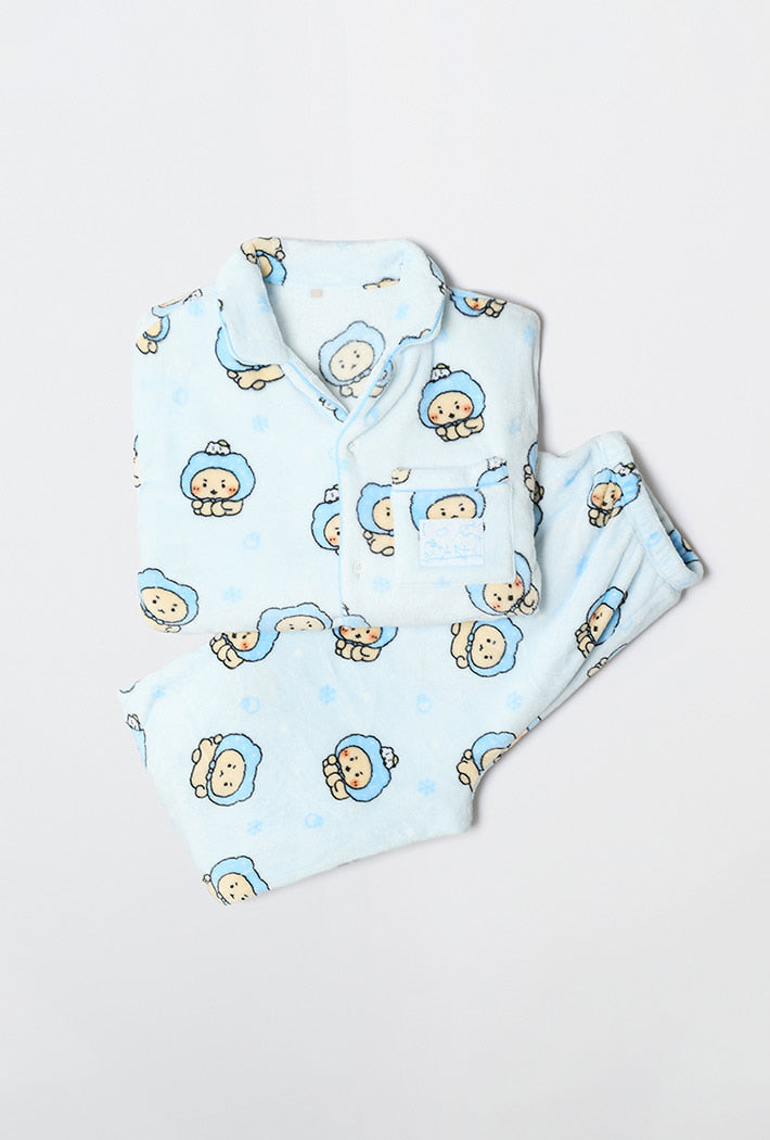Children's sleeveless top and pants set with cartoon pattern on a light gray background