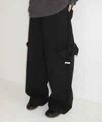 RONRON RIBBON POCKET CARGO DENIM PANTS BLACK