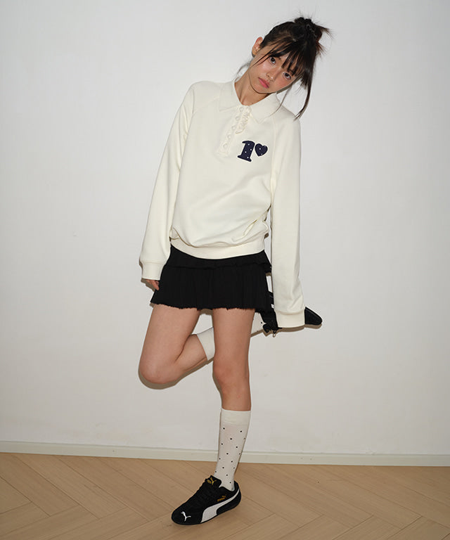 RONRON DOT R FRILL COLLAR SWEATSHIRT CREAM – SeoulSeoul