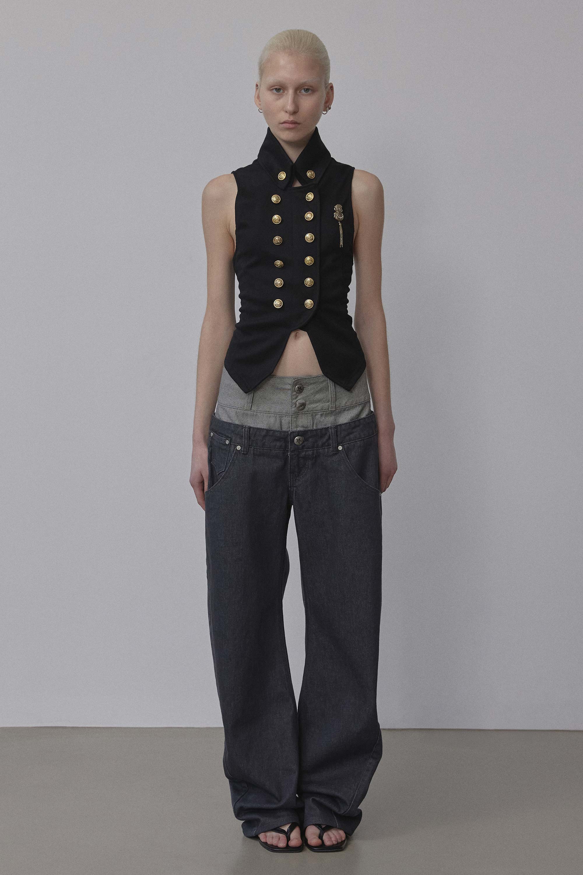 デニム・ジーパン [SCULPTOR]Beaded Layered Denim Pants Nonfade Gray Beaded Layered Denim Pants Nonfade Raw – Sculptor
