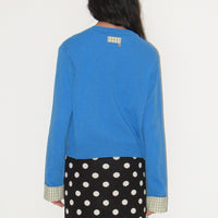RONRON CHECK SHIRT POINTED KNIT CARDIGAN BLUE