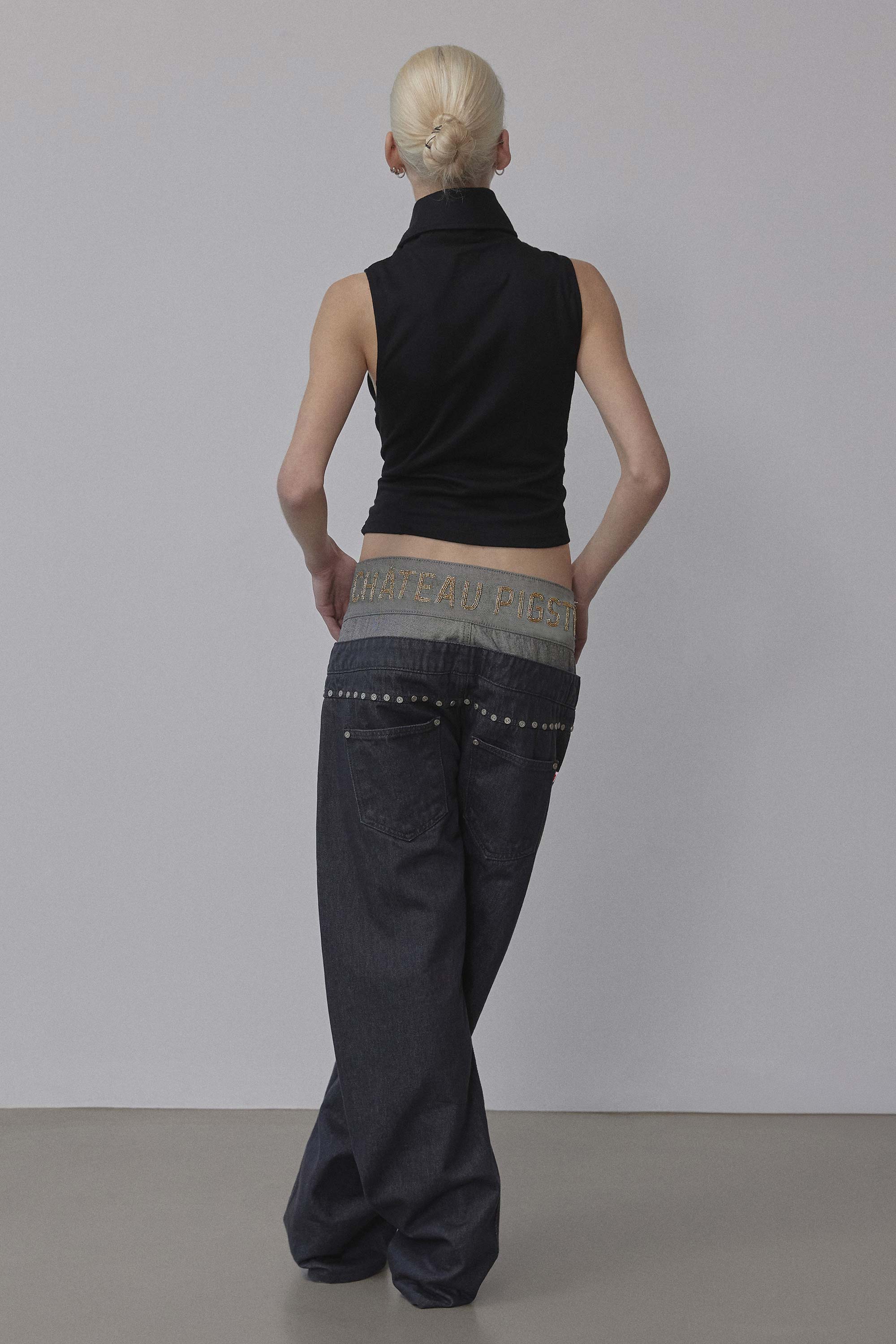 Beaded Waist Denim Pants