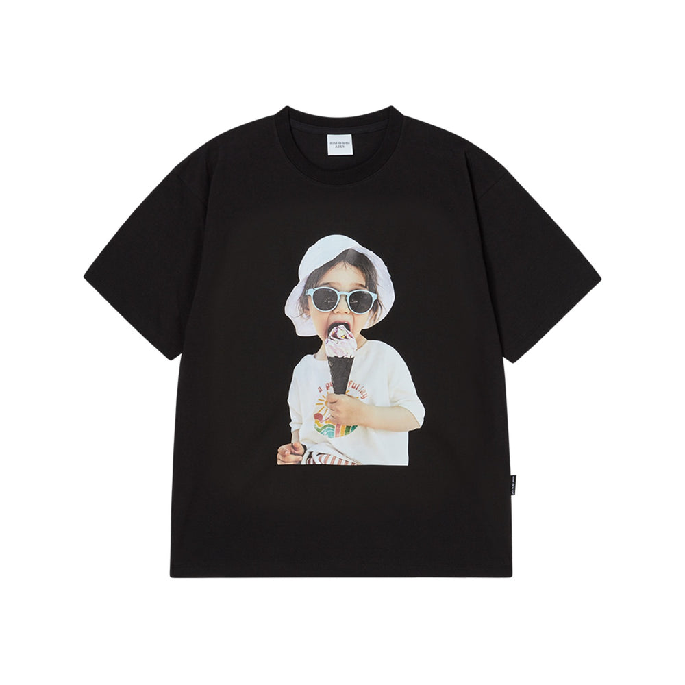 ADLV Baby Face Ice Cream Girl Graphic Short Sleeve T-Shirt – Front View