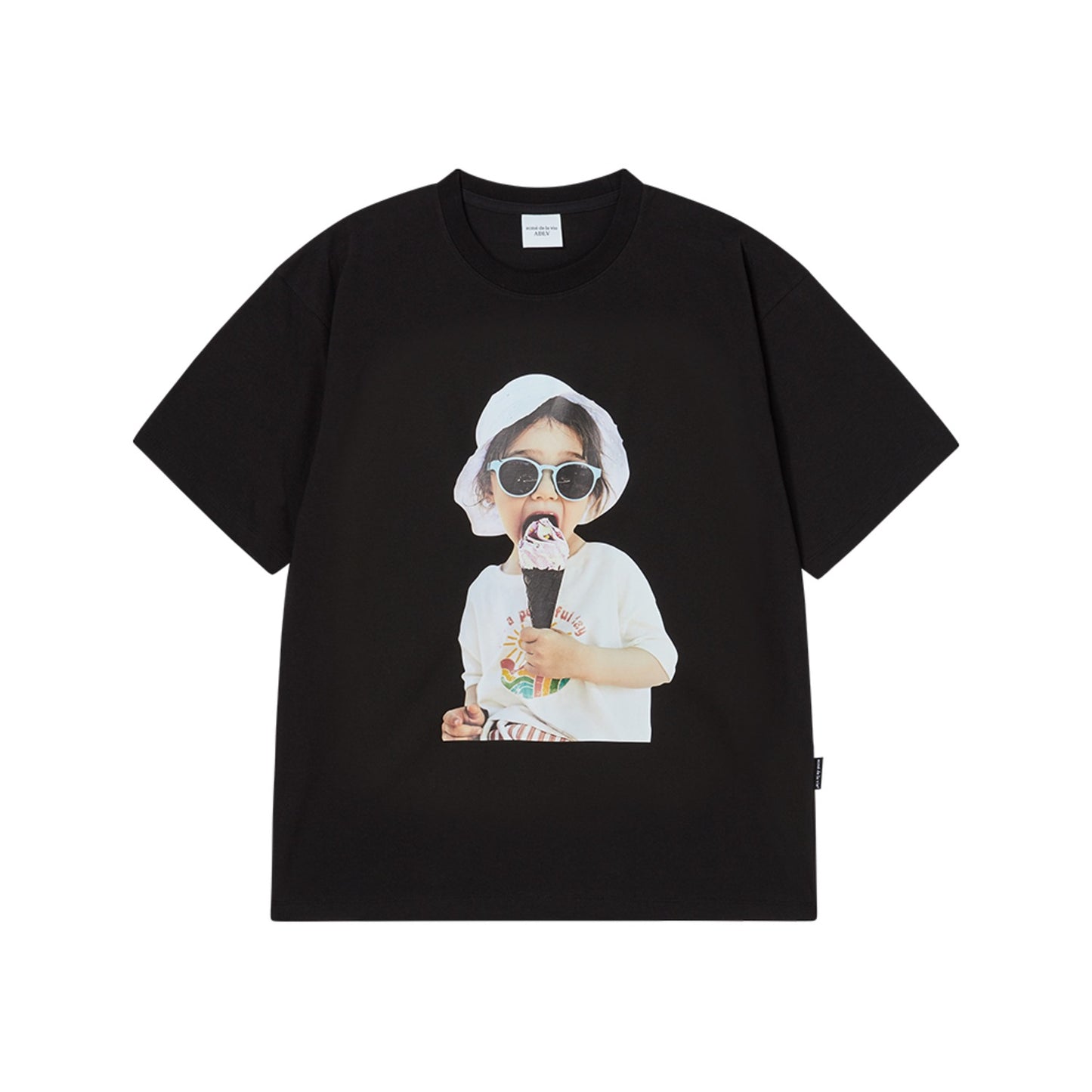 ADLV Baby Face Ice Cream Girl Graphic Short Sleeve T-Shirt – Front View