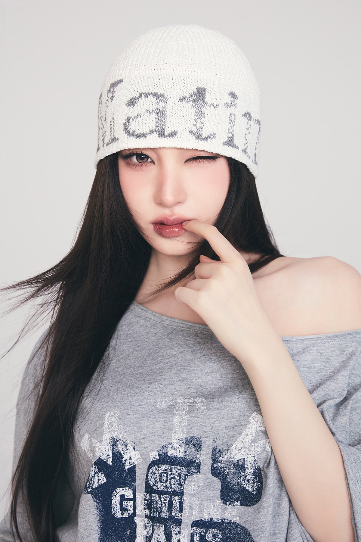 Matin Kim Cracked Logo Light Bucket Beanie - Ivory | Authentic