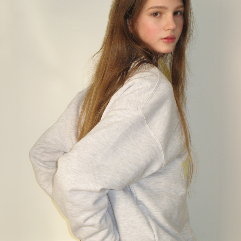 RONRON 88 STAR MIXED APPLIQUE SWEATSHIRT WHITE MELANGE