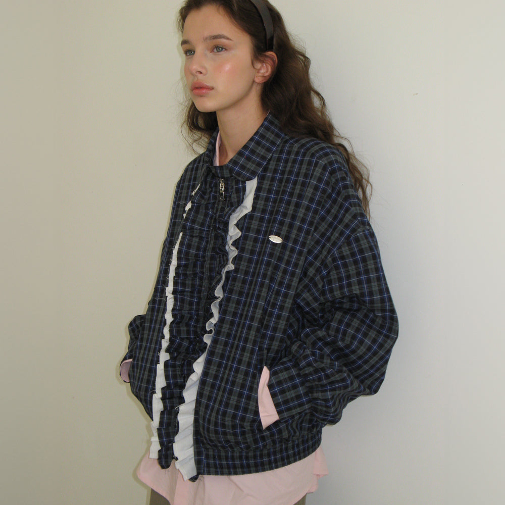★RONRON★ VINTAGE RUFFLE BLOUSON RONRON VINTAGE RUFFLE BLOUSON GREEN CHECK – SeoulSeoul