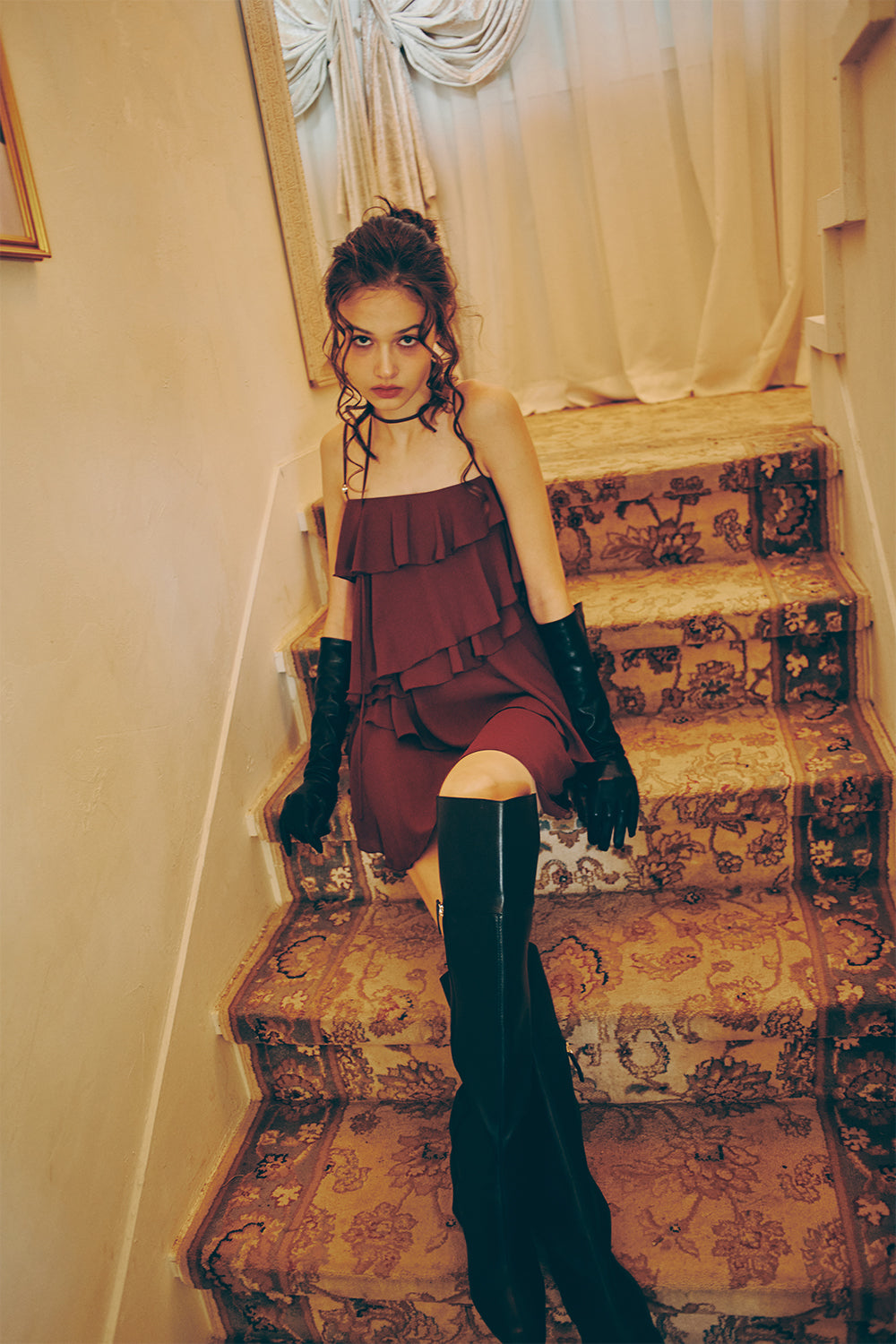 [PAIN OR PLEASURE] / ☆ ELLA FRILL DRESS / wine PAIN OR PLEASURE ELLA FRILL DRESS WINE – SeoulSeoul