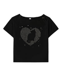 RONRON TYPE CAT OFF SHOULDER T SHIRTS BLACK