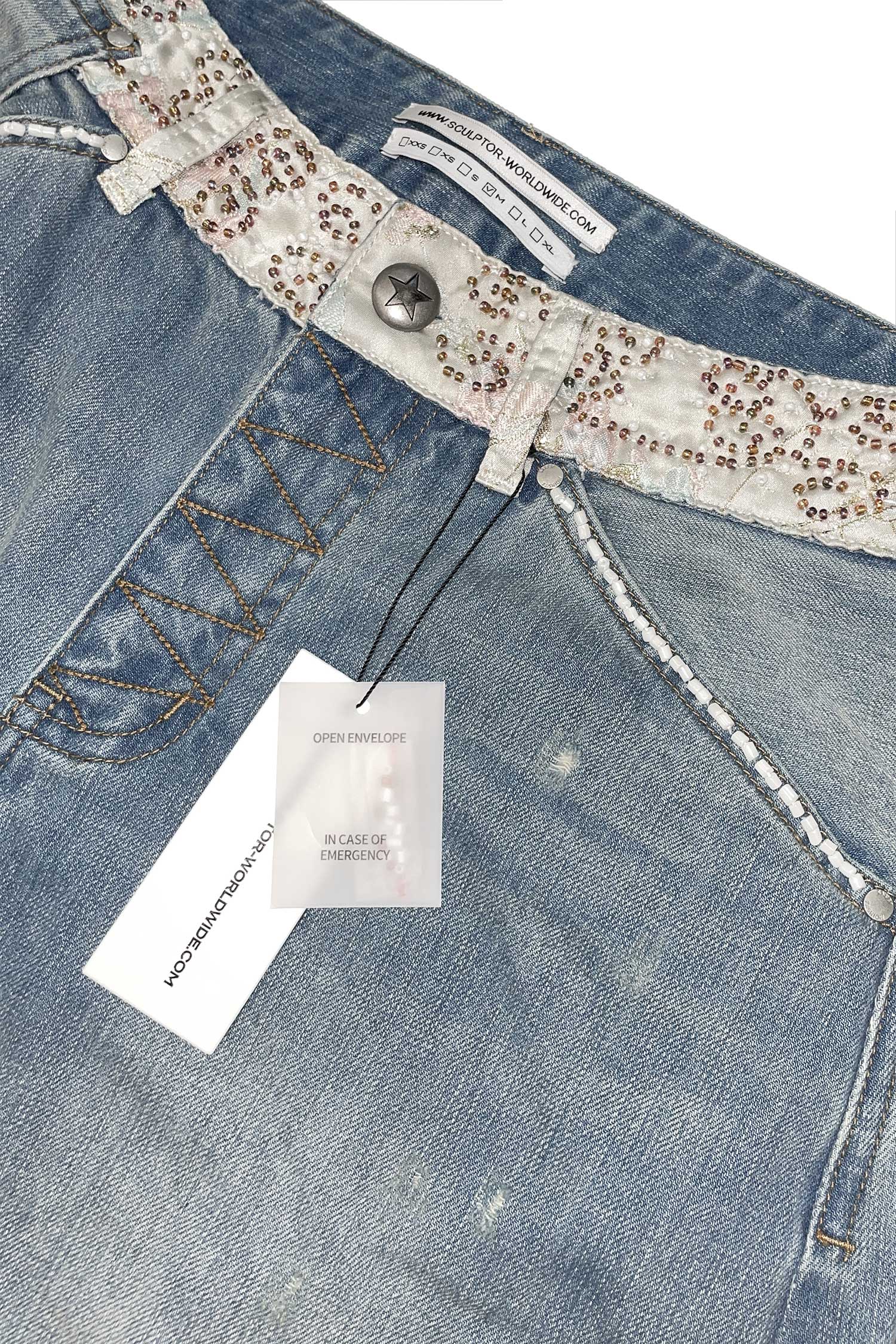 SCULPTOR Beaded Waist Denim Pants Mid Blue – SeoulSeoul