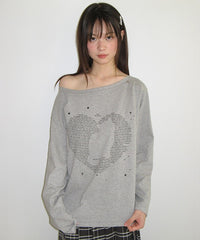 RONRON TYPE CAT OFF SHOULDER LONG SLEEVE GREY