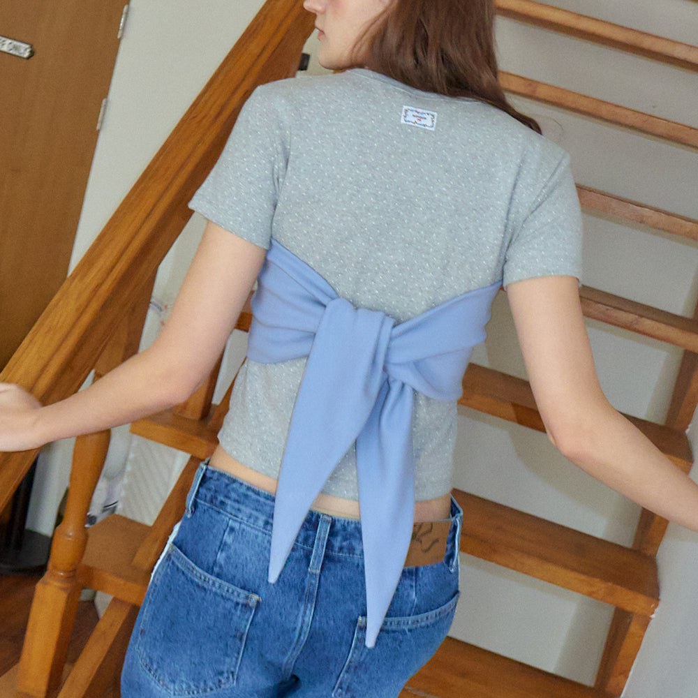 Tシャツ・カットソー RONRON KNOT BUSTIER 2 WAY SHORT SLEEVE T SHIRT WHITE GREY RR KNOT BUSTIER 2 WAY SHORT SLEEVE T SHIRT GREY - RONRON 론론