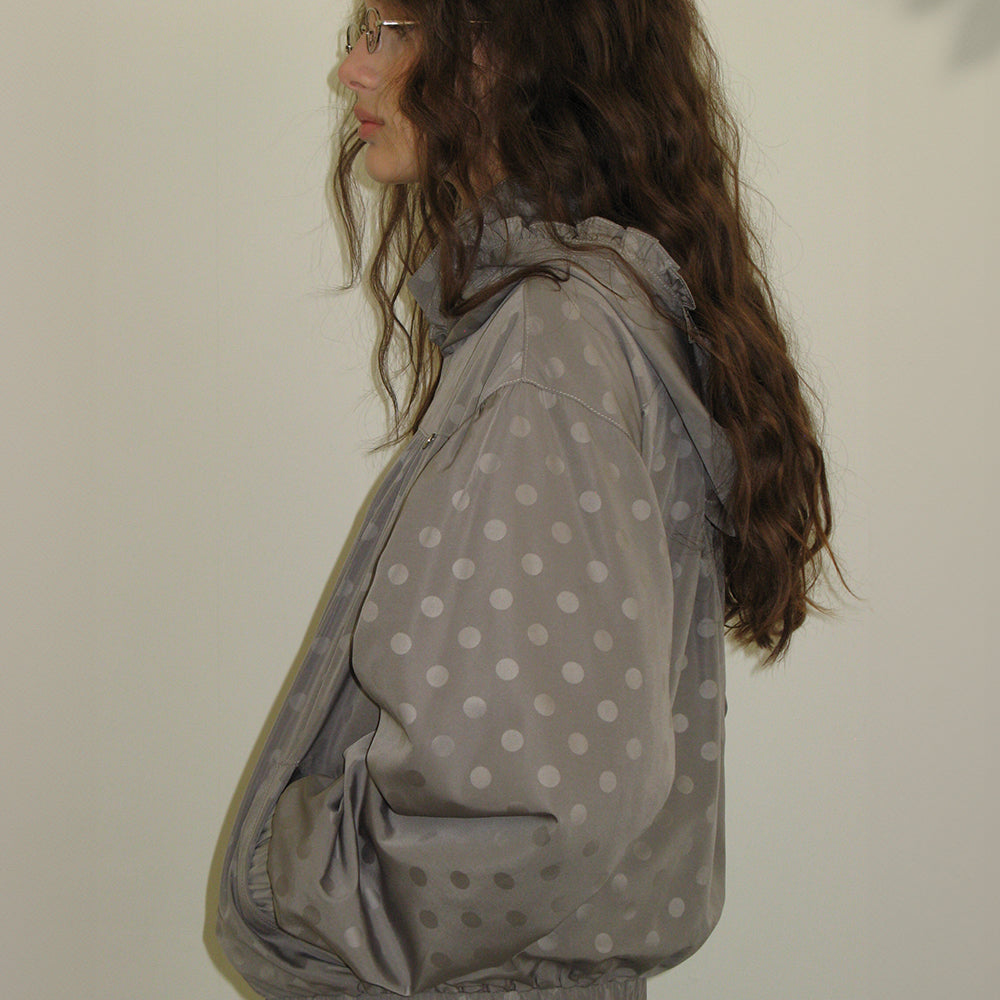 RONRON DOT PENDANT FRILL HOODIE WIND JUMPER GREY – SeoulSeoul