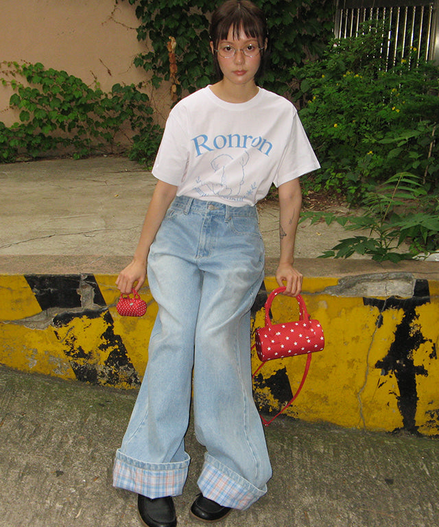 RONRON PATCH ROLL UP DENIM PANTS LIGHT BLUE CHECK – SeoulSeoul