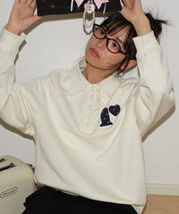 RONRON DOT R FRILL COLLAR SWEATSHIRT CREAM