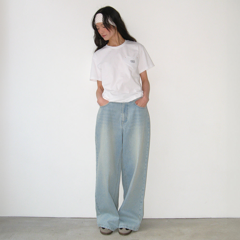 Tシャツ・カットソー RONRON HEART POCKET OVER FIT SHORT SLEEVE T SHIRT WHITE MELA RONRON HEART POCKET OVER FIT SHORT SLEEVE T SHIRT WHITE