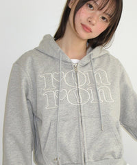 RONRON APPLIQUE LOGO HOODED ZIP UP GREY