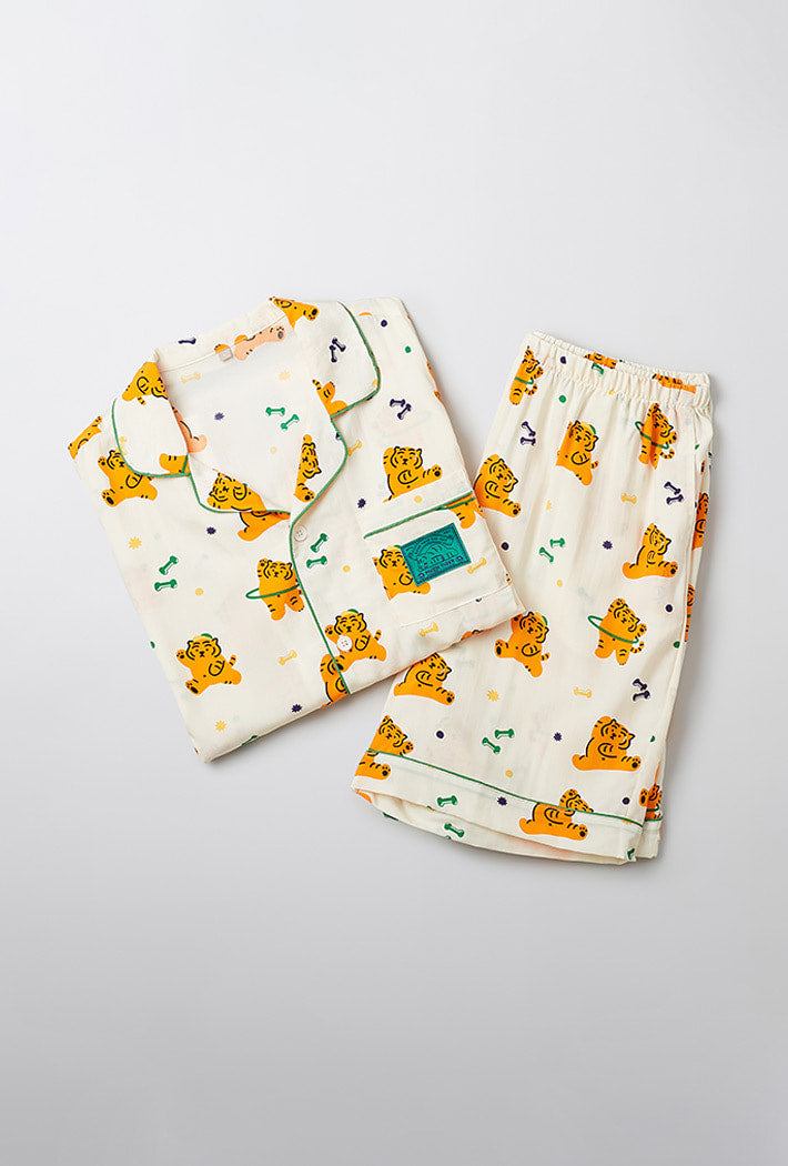★SPAO★ Mujik Tiger Mujik Tiger Short Sleeve Pajamas GREEN SPAO Kids Unisex Tiger Sleep Pajama | Sleepwear for Babies