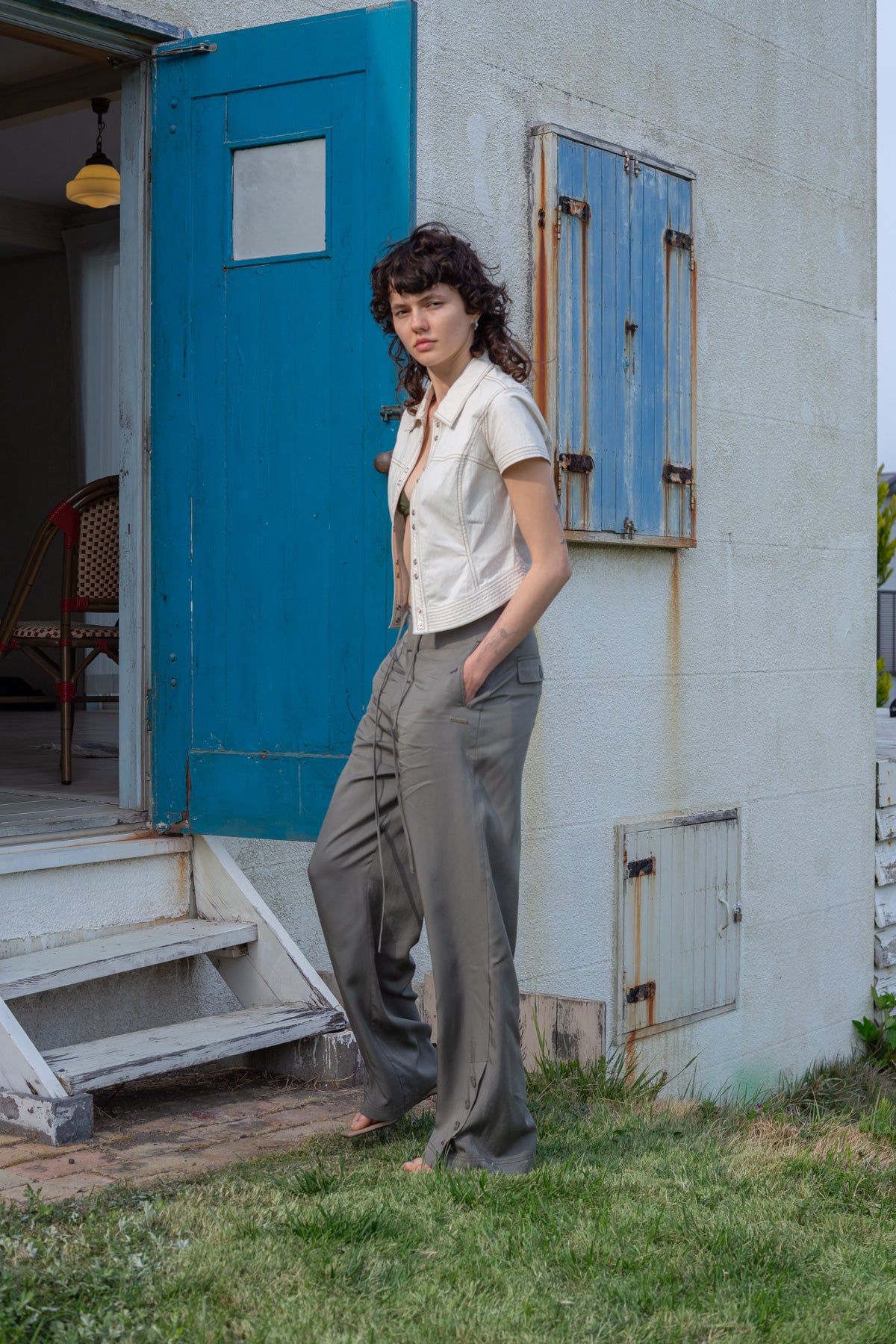 パンツ [MATINKIM]button point string wide pants in khaki MATIN KIM BUTTON POINT STRING WIDE PANTS IN KHAKI – SeoulSeoul