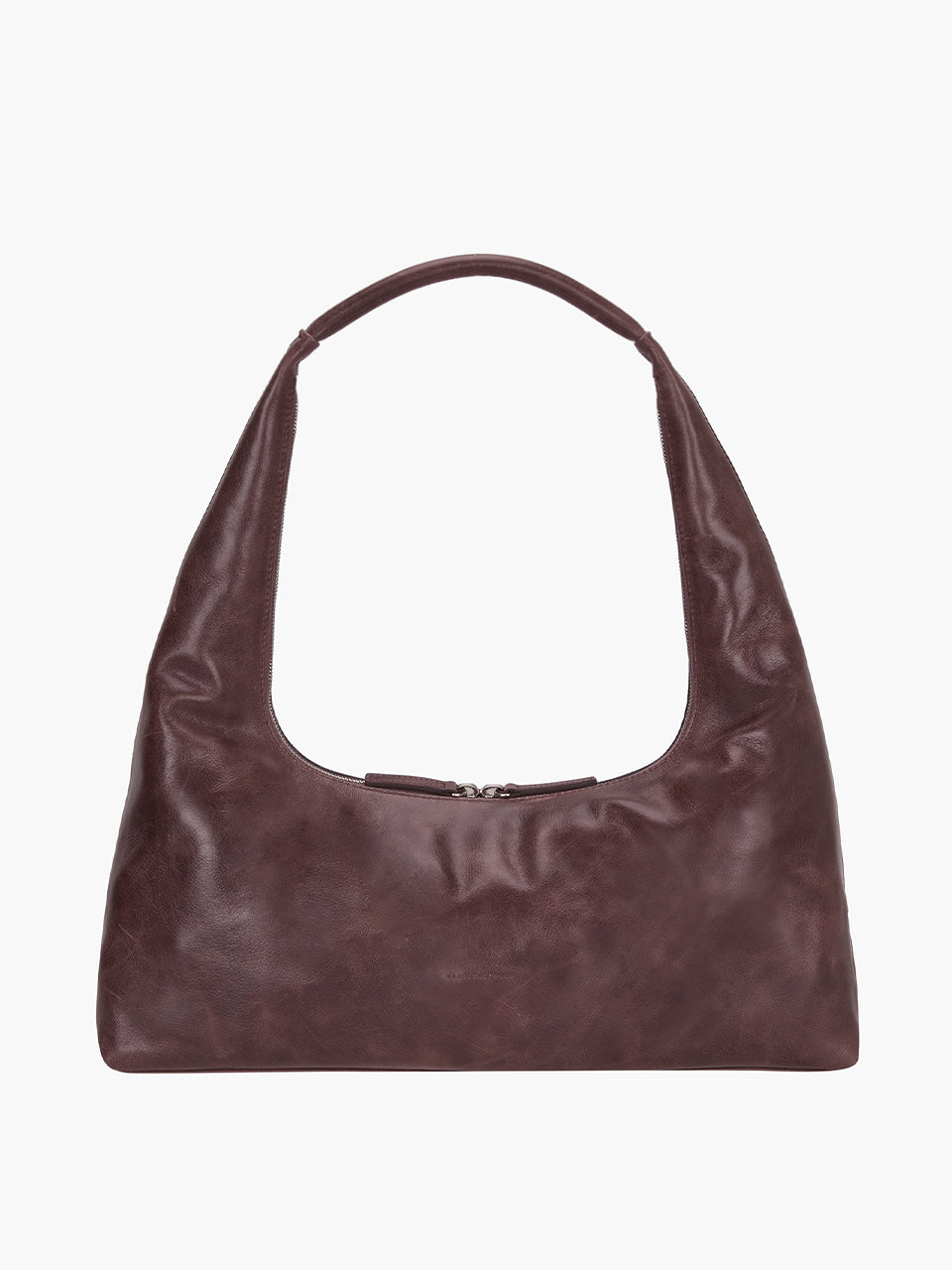 Brown leather handbag on a white background