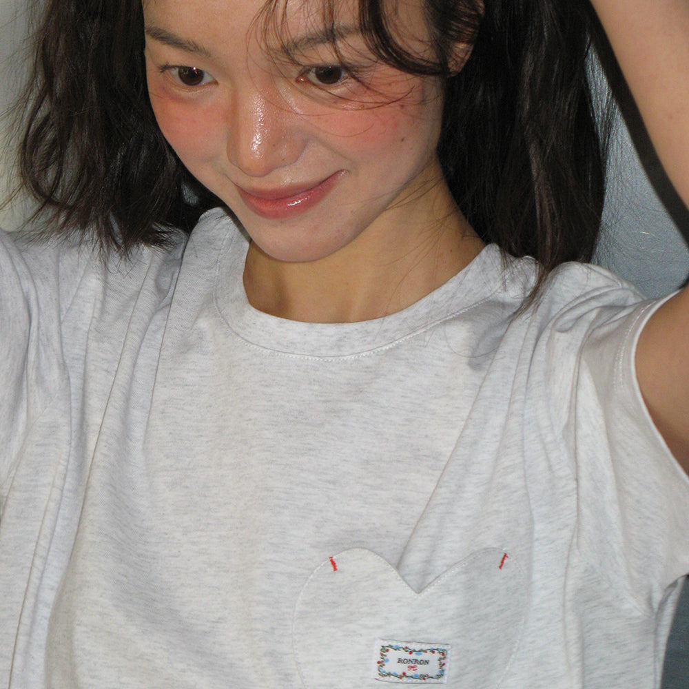 RONRON HEART POCKET OVER FIT SHORT SLEEVE T SHIRT WHITE