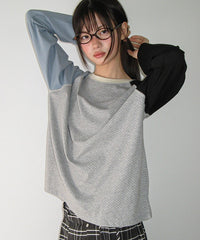 RONRON DOT BOAT NECK RIBBON STRING LONG SLEEVE GREY DOT