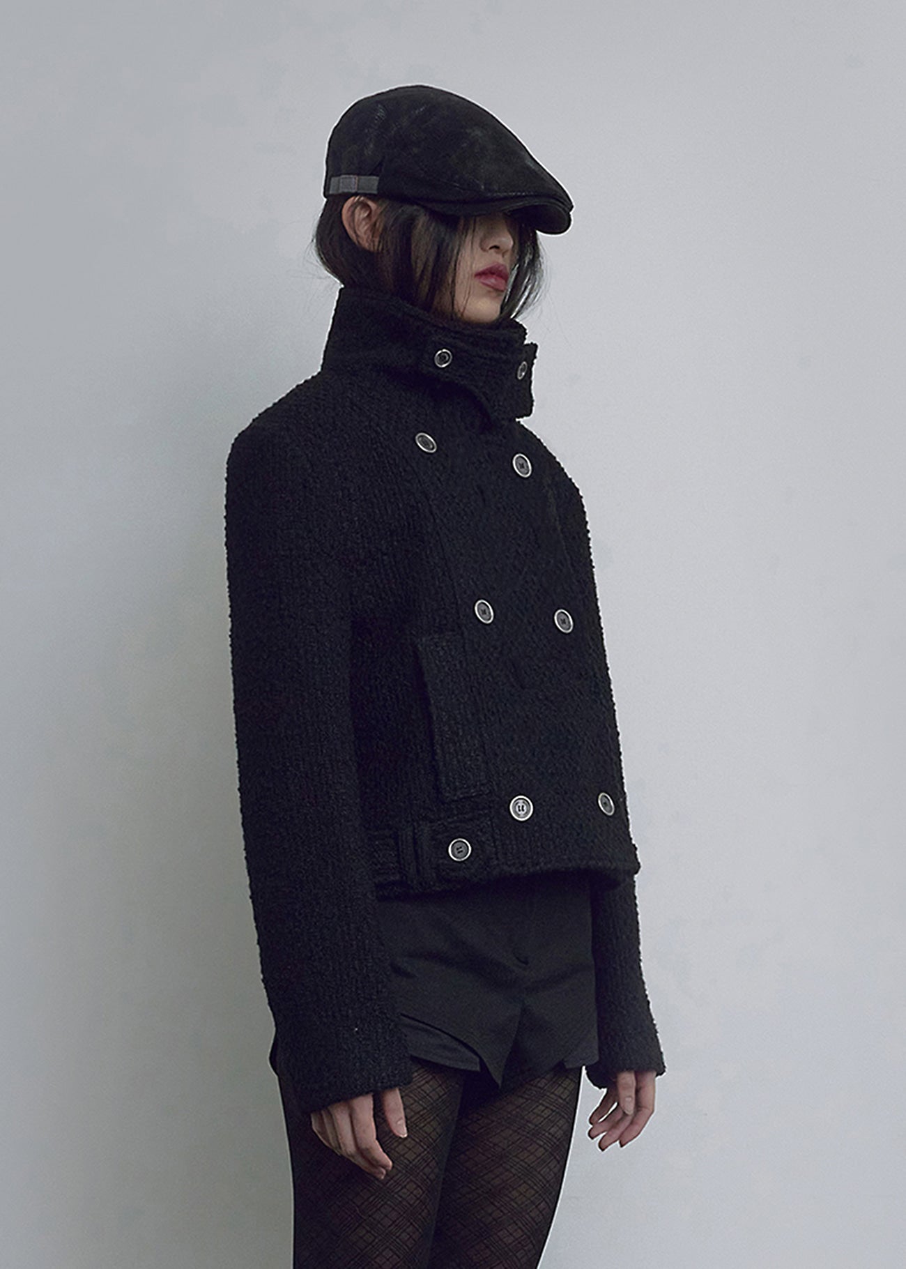 ジャケット・アウター bohemseo BELTED HALF COAT, TWEED BLACK BOHEMSEO BELTED HALF COAT, TWEED BLACK – SeoulSeoul