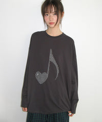 RONRON HEART NOTE TYPE OVER FIT LONG SLEEVE CHARCOAL