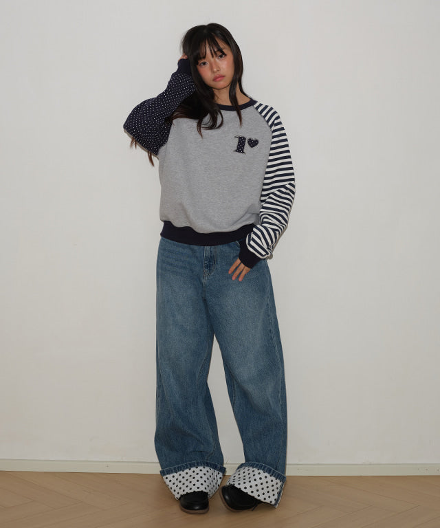 RONRON DOT R STRIPE BLOCKING SWEATSHIRT GREY – SeoulSeoul