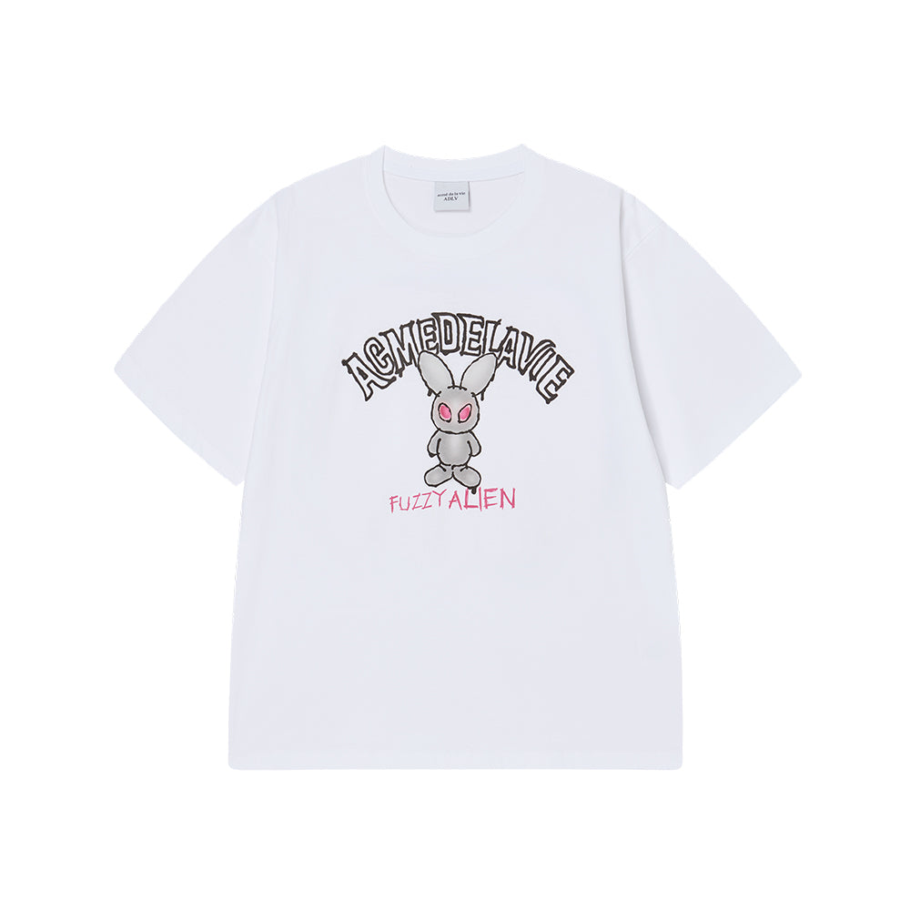 ADLV Blur Alien Graphic Short Sleeve T-Shirt in White – Front View
