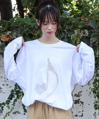 RONRON HEART NOTE TYPE OVER FIT LONG SLEEVE WHITE