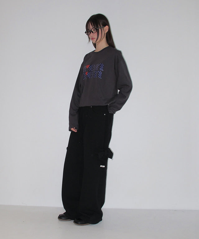RONRON RIBBON POCKET CARGO DENIM PANTS BLACK – SeoulSeoul
