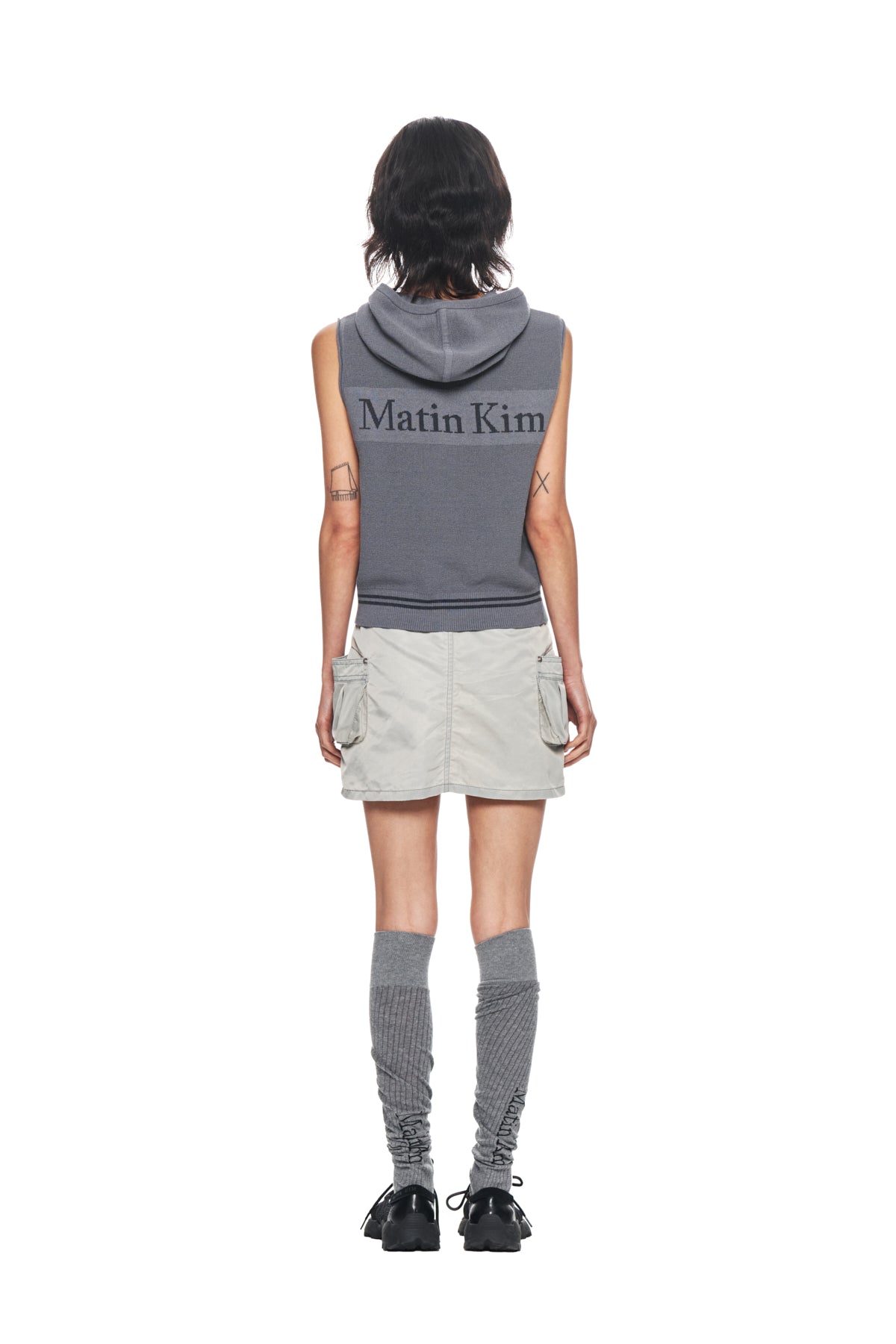 MATIN KIM HOODY POINT LOGO KNIT VEST FOR WOMEN IN CHARCOAL