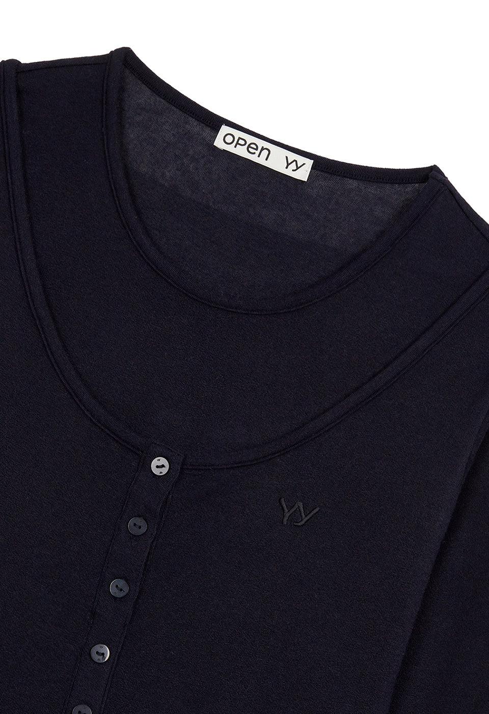 OPEN YY LAYERED HENLEY LOUNGE TEE, NAVY – SeoulSeoul
