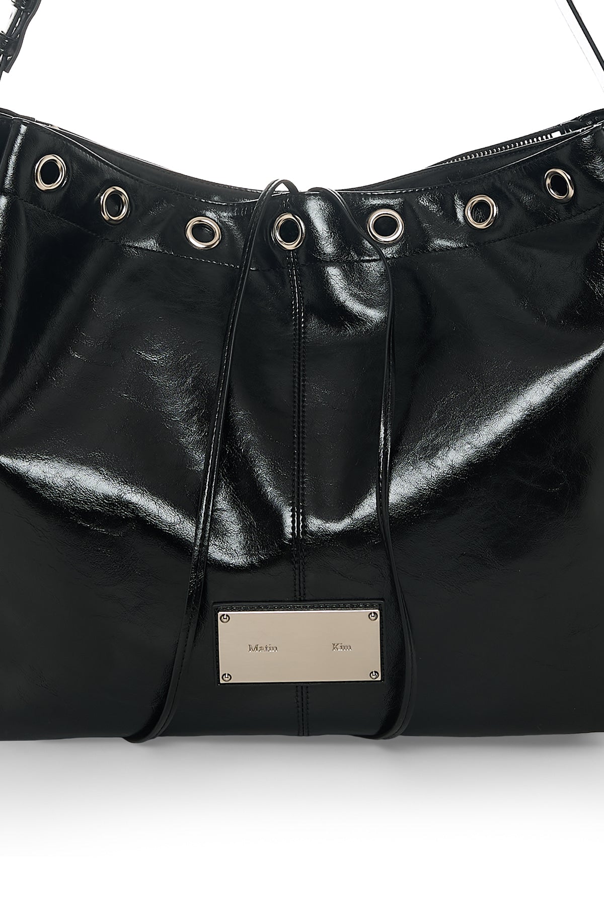 MATIN KIM MATIN EYELET POINT LAYERED BIG SHOULDER BAG IN BLACK