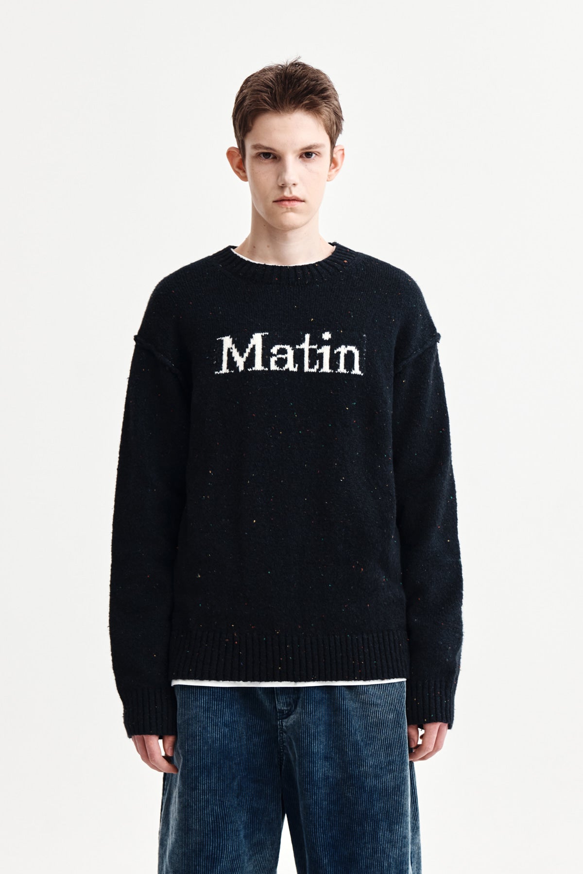 MATIN KIM MATIN MIXED YARN KNIT PULLOVER IN DARK NAVY – SeoulSeoul